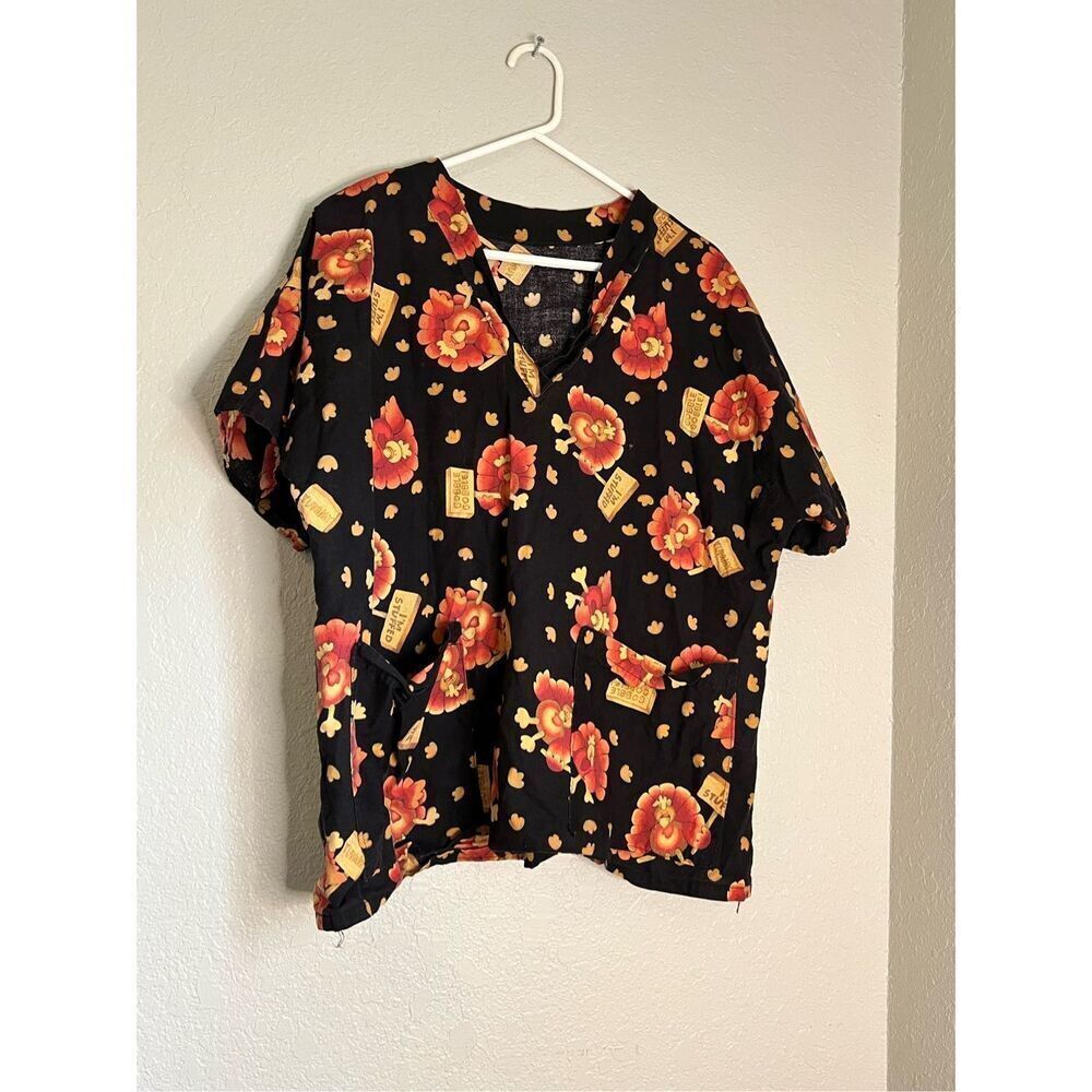 Thanksgiving turkey I'm stuffed scrub top shirt 2x